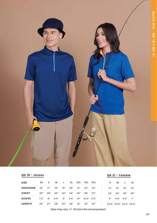 Microfibre Half-Zip Mock Neck T-Shirt 170gsm - QD18 - Oren Sport corporate uniform blank Malaysia