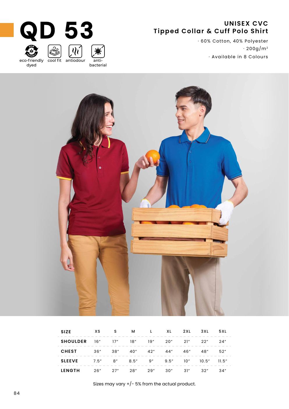 CVC Tipped Collar & Cuff Polo Shirt 200gsm - QD53 - Oren Sport corporate uniform blank Malaysia