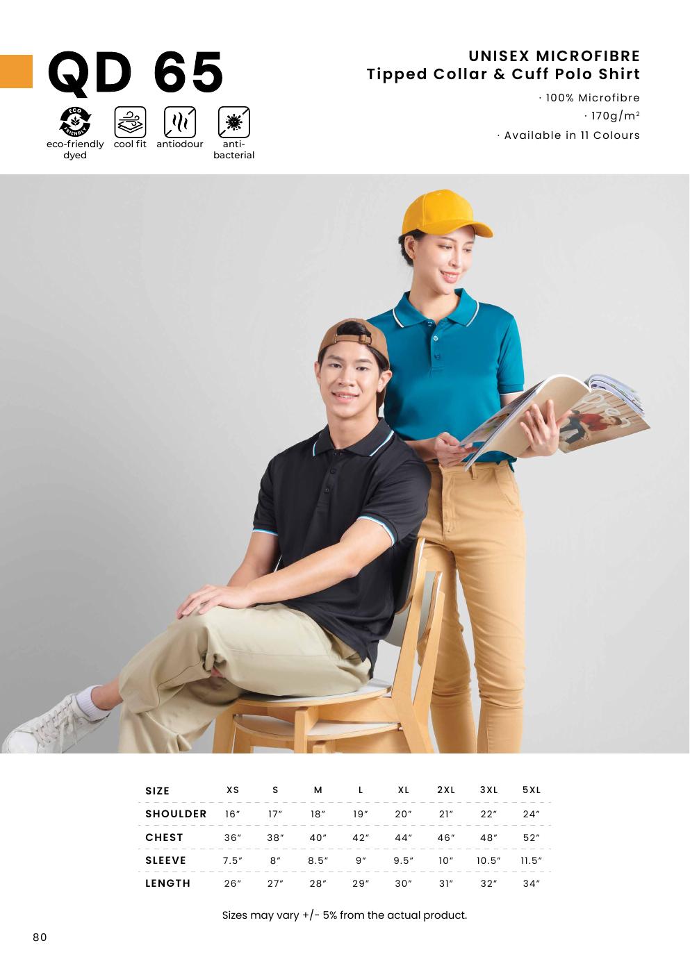 Microfibre Tipped Collar & Cuff Polo Shirt 170gsm - QD65 - Oren Sport corporate uniform blank Malaysia