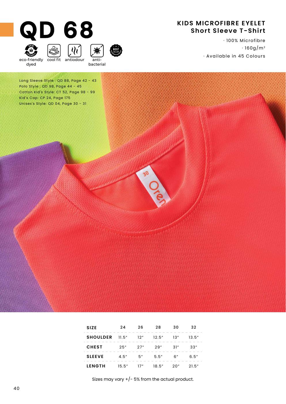 Kids Microfibre Eyelet Round Neck T-Shirt 160gsm - QD68 - Oren Sport corporate uniform blank Malaysia