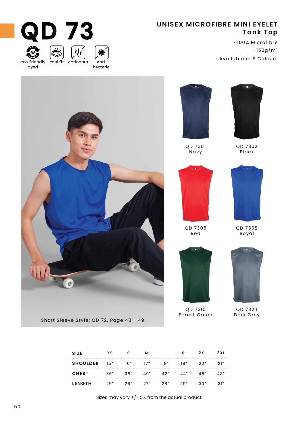 Microfibre Mini Eyelet Tank Top 150gsm - QD73 - Oren Sport corporate uniform blank Malaysia