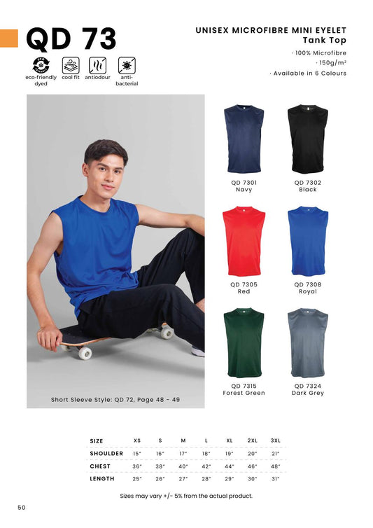 Microfibre Mini Eyelet Tank Top 150gsm - QD73 - Oren Sport corporate uniform blank Malaysia