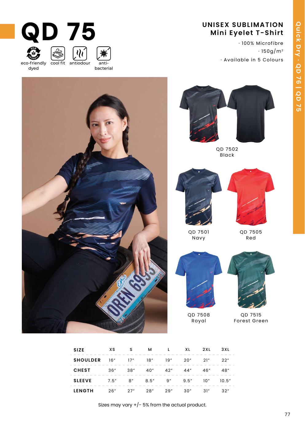 Sublimation Mini Eyelet T-Shirt 150gsm - QD75 - Oren Sport corporate uniform blank Malaysia