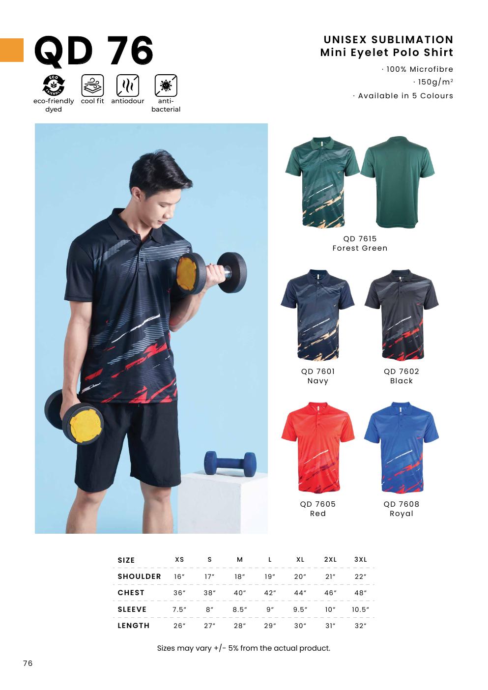 Sublimation Mini Eyelet Polo Shirt 150gsm - QD76 - Oren Sport corporate uniform blank Malaysia