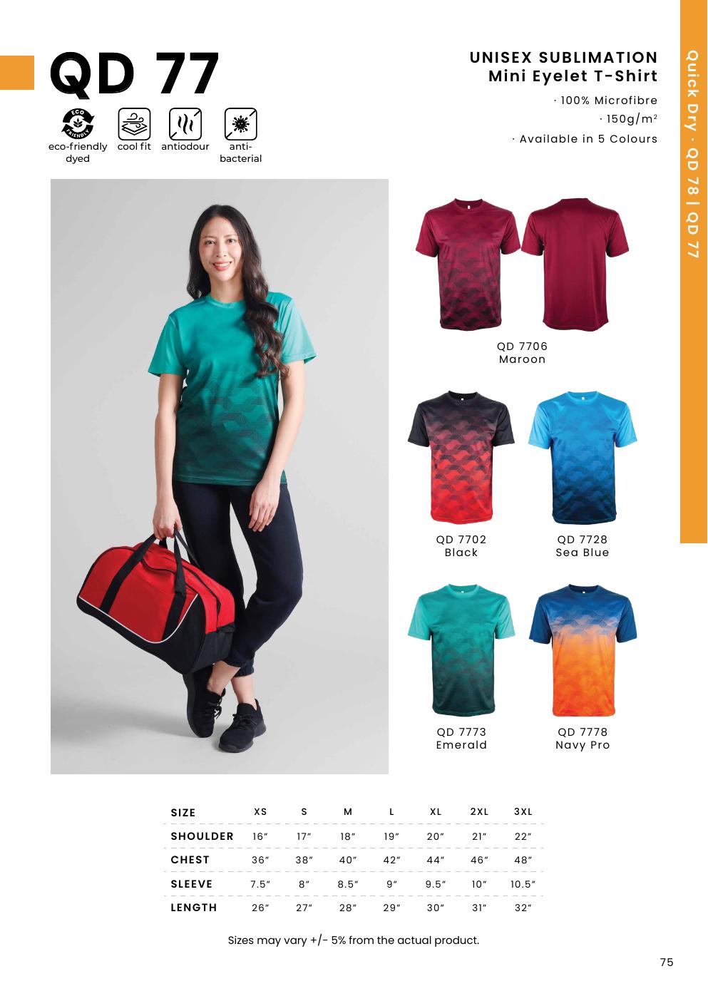 Sublimation Mini Eyelet T-Shirt 150gsm - QD77 - Oren Sport corporate uniform blank Malaysia