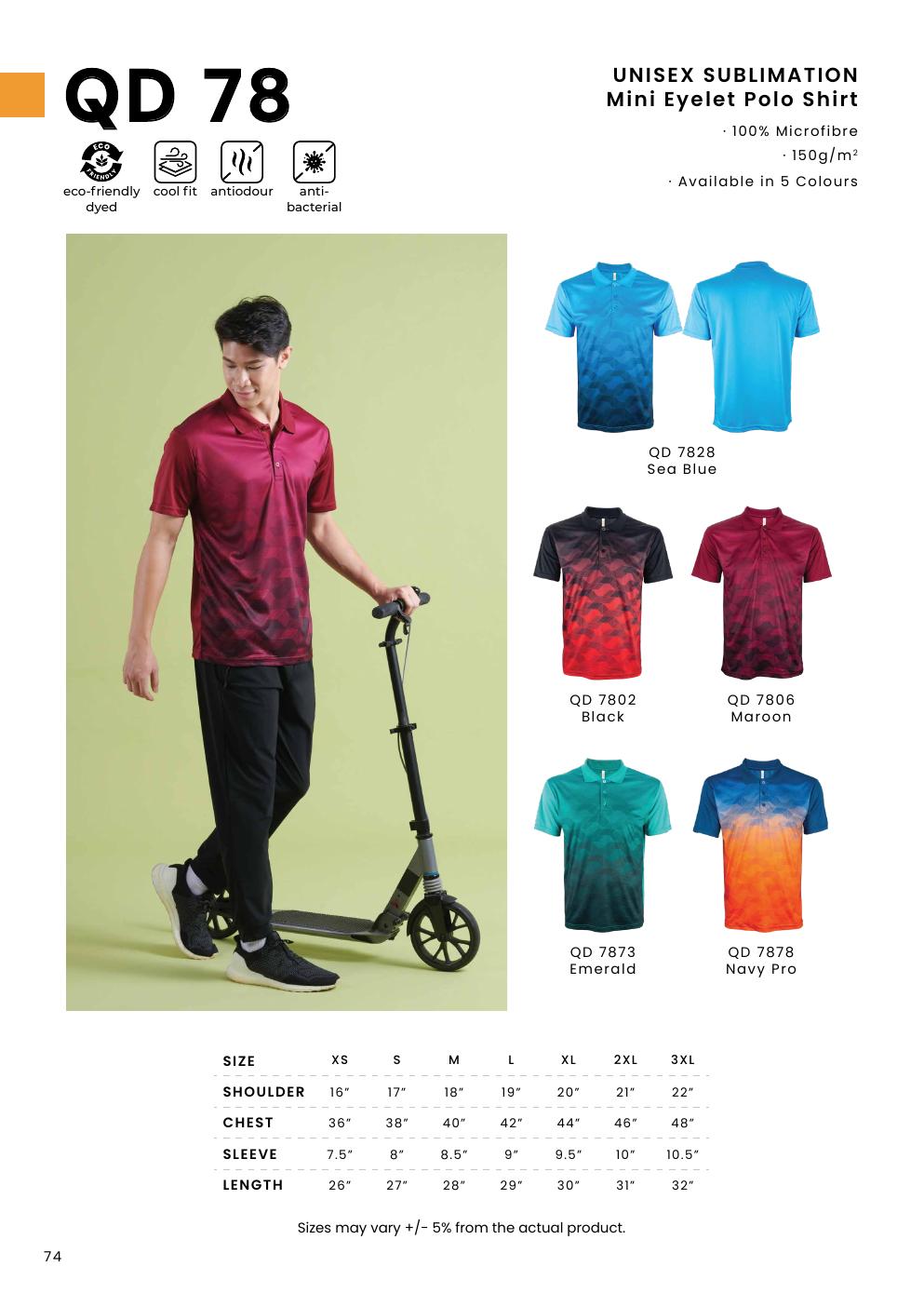 Sublimation Mini Eyelet Polo Shirt 150gsm - QD78 - Oren Sport corporate uniform blank Malaysia