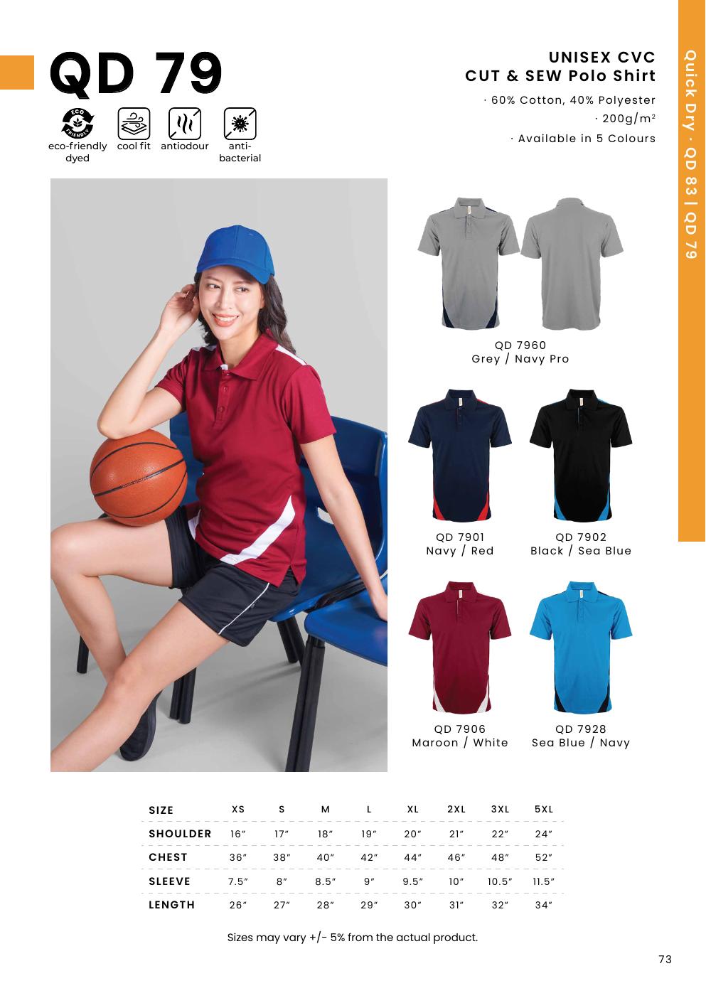 CVC Cut & Sew Polo Shirt 200gsm - QD79 - Oren Sport corporate uniform blank Malaysia