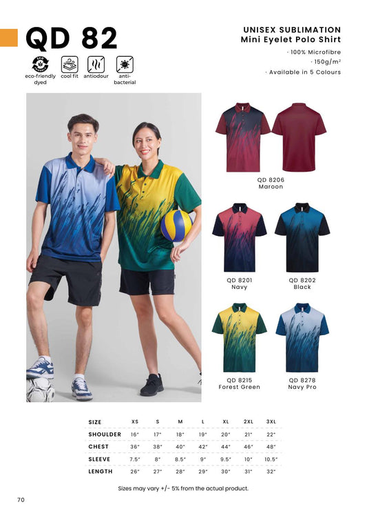 Sublimation Mini Eyelet Polo Shirt 150gsm - QD82 - Oren Sport corporate uniform blank Malaysia
