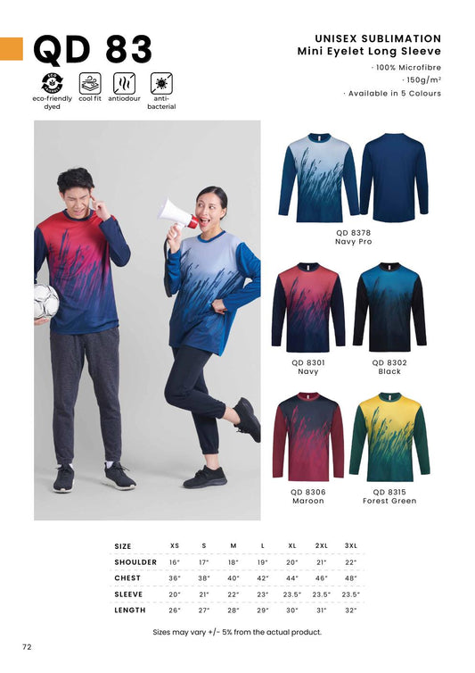 Sublimation Mini Eyelet Long Sleeve T-Shirt 150gsm - QD83 - Oren Sport corporate uniform blank Malaysia