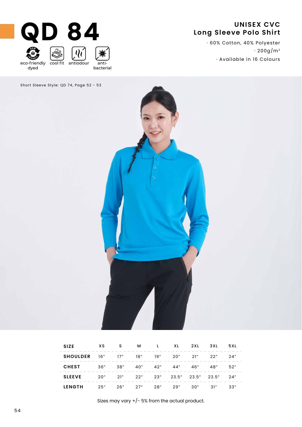 CVC Long Sleeve Polo Shirt 200gsm - QD84 - Oren Sport corporate uniform blank Malaysia