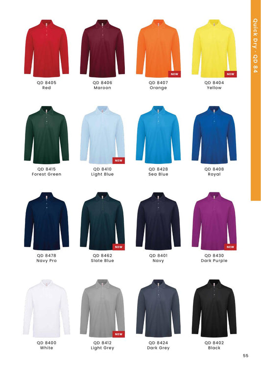 CVC Long Sleeve Polo Shirt 200gsm - QD84 - Oren Sport corporate uniform blank Malaysia