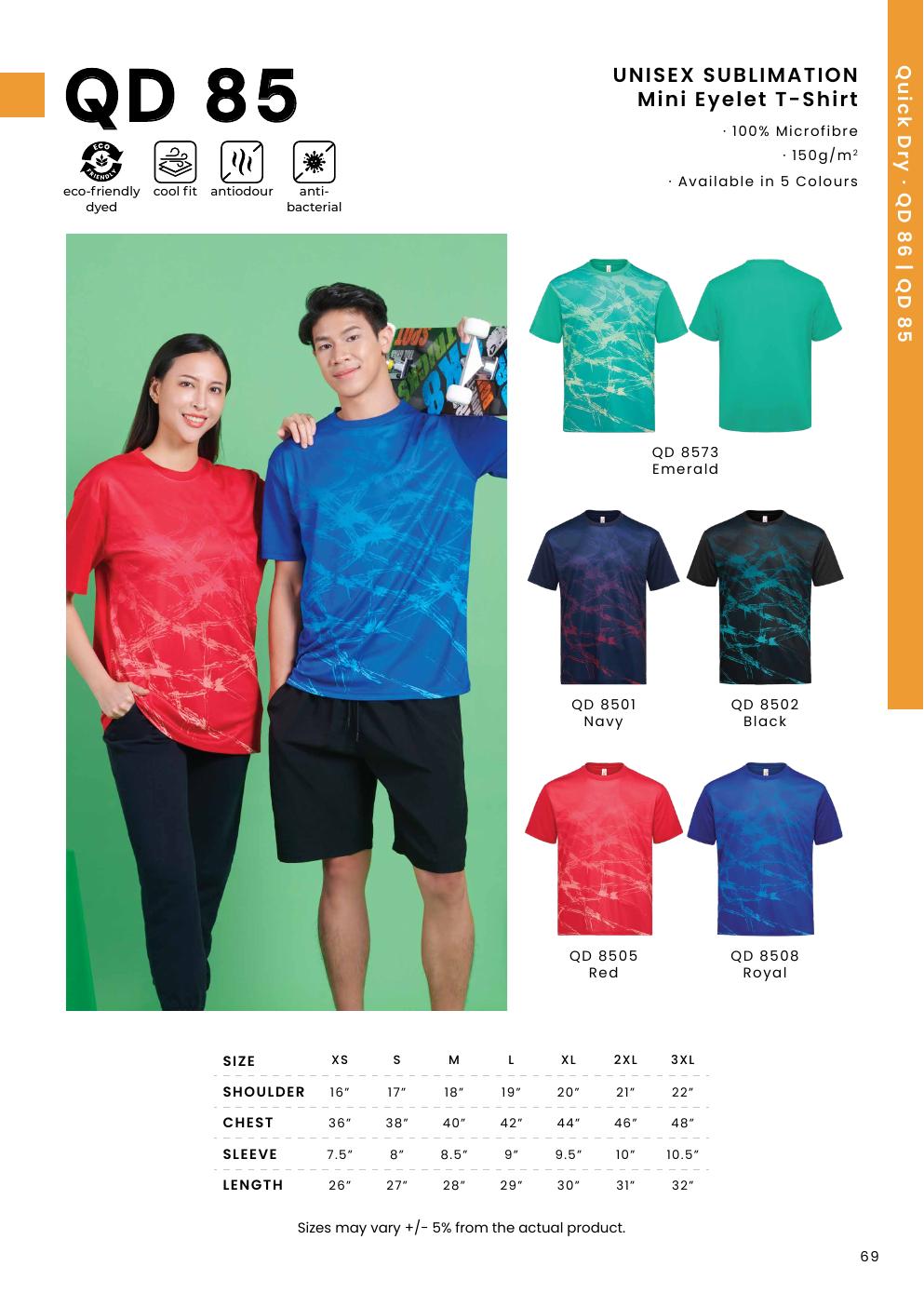 Sublimation Mini Eyelet T-Shirt 150gsm - QD85 - Oren Sport corporate uniform blank Malaysia
