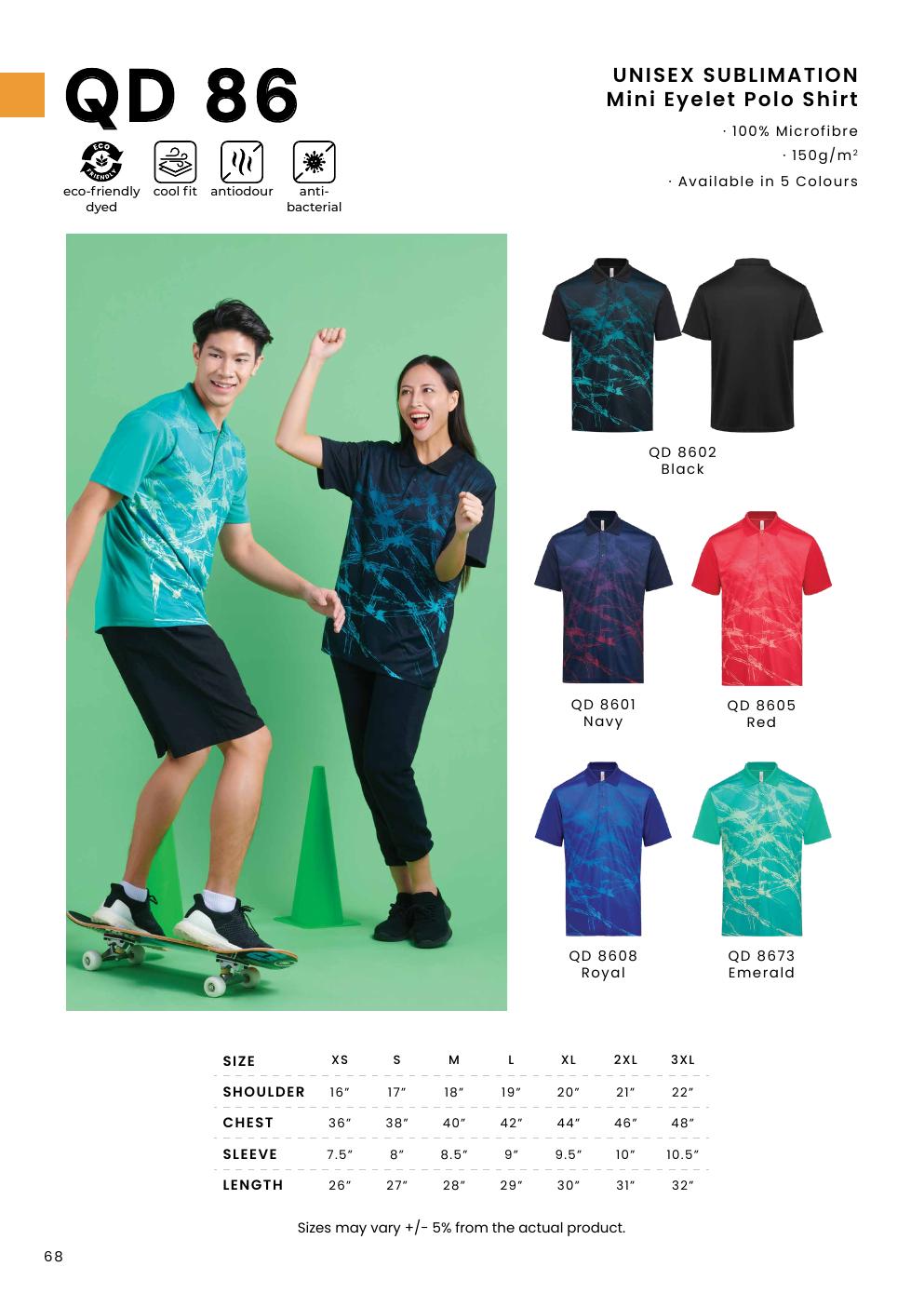 Sublimation Mini Eyelet Polo Shirt 150gsm - QD86 - Oren Sport corporate uniform blank Malaysia