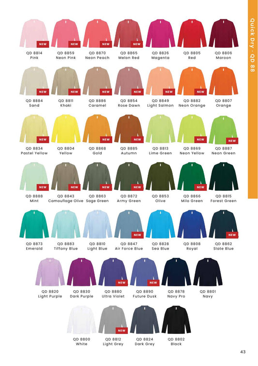 Kids Microfibre Eyelet Round Neck Long Sleeve T-Shirt 160gsm - QD88 - Oren Sport corporate uniform blank Malaysia