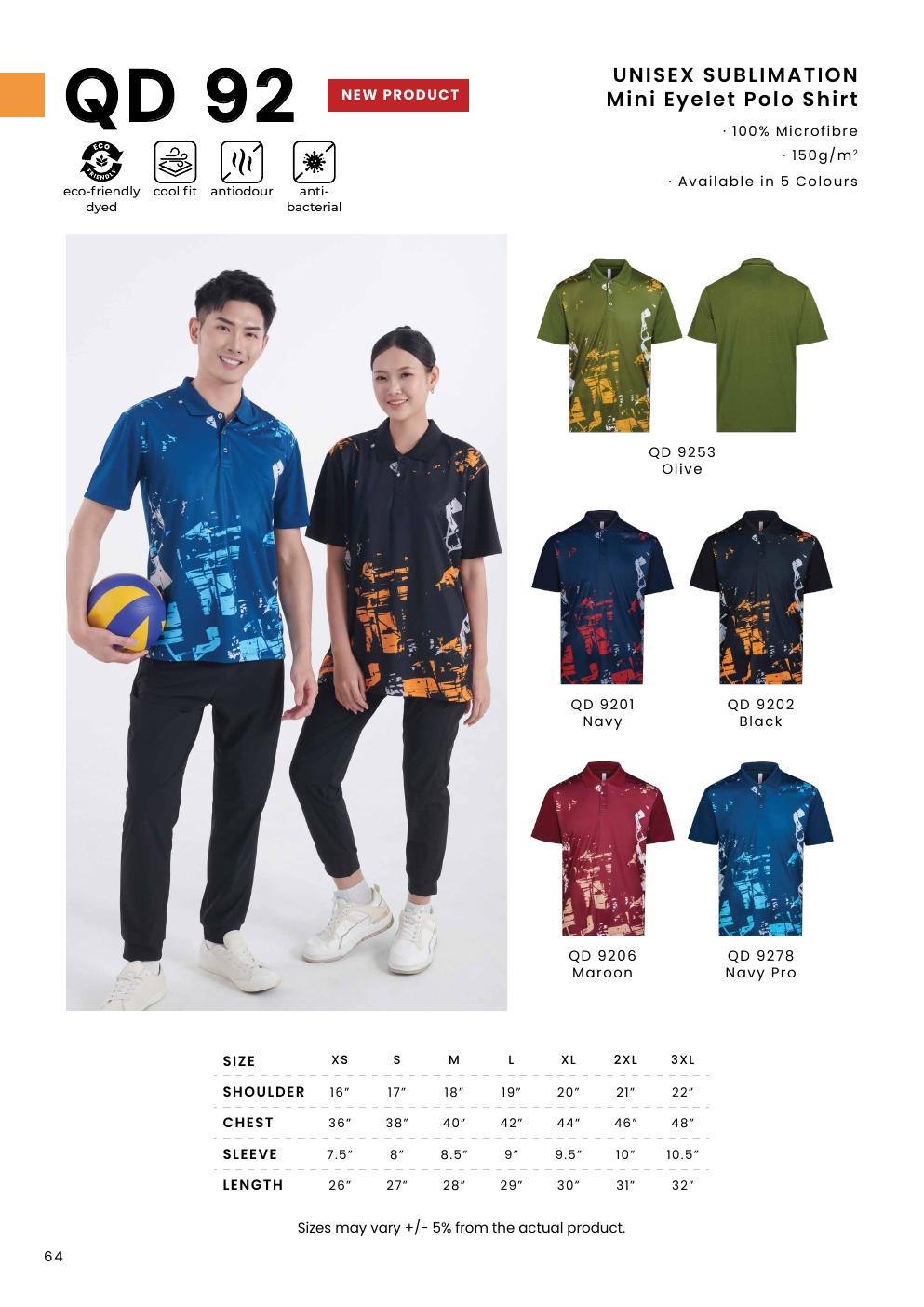 Sublimation Mini Eyelet Polo Shirt 150gsm - QD92 - Oren Sport corporate uniform blank Malaysia