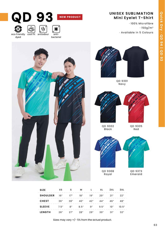 Sublimation Mini Eyelet T-Shirt 150gsm - QD93 - Oren Sport corporate uniform blank Malaysia