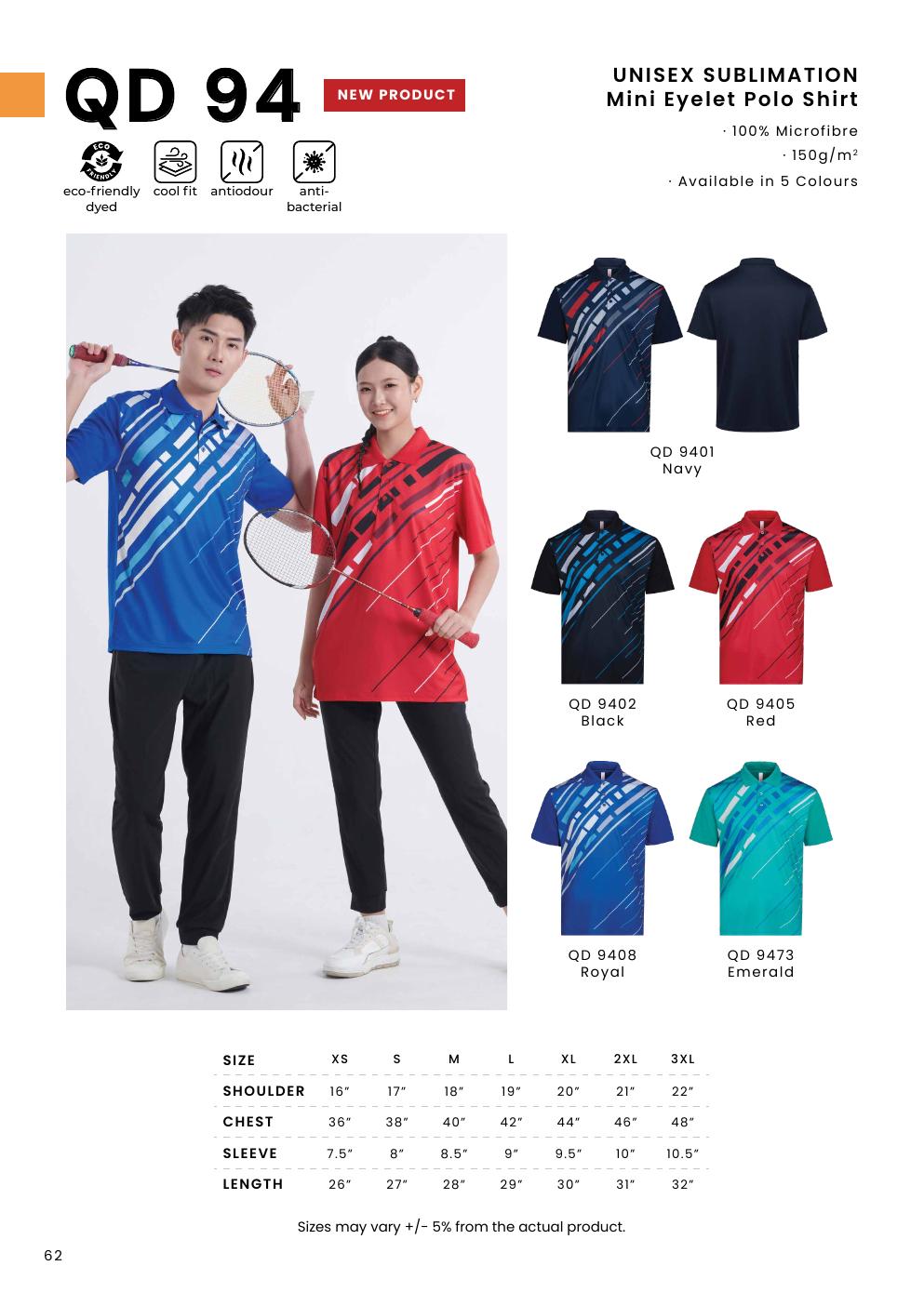 Sublimation Mini Eyelet Polo Shirt 150gsm - QD94 - Oren Sport corporate uniform blank Malaysia