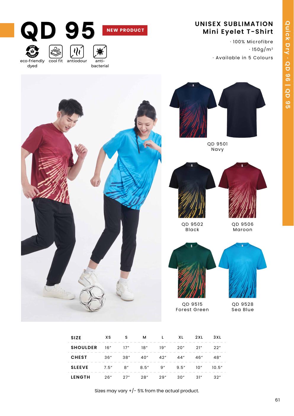 Sublimation Mini Eyelet T-Shirt 150gsm - QD95 - Oren Sport corporate uniform blank Malaysia