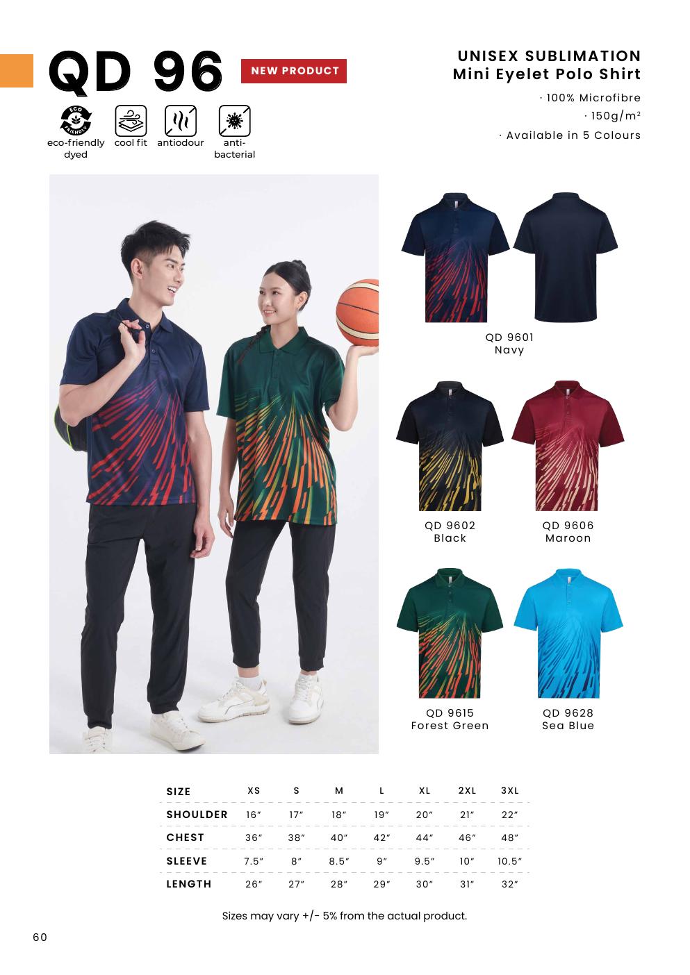 Sublimation Mini Eyelet Polo Shirt 150gsm - QD96 - Oren Sport corporate uniform blank Malaysia