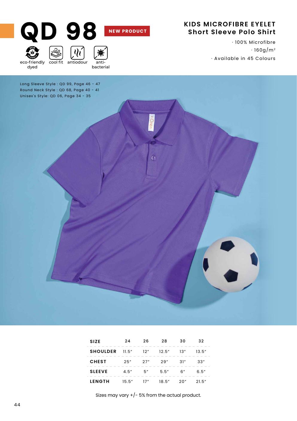 Kids Microfibre Eyelet Polo Shirt 160gsm - QD98 - Oren Sport corporate uniform blank Malaysia