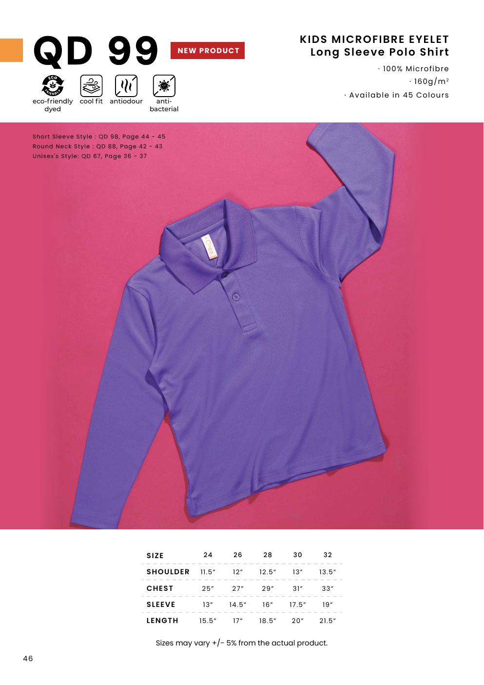 Kids Microfibre Eyelet Long Sleeve Polo Shirt 160gsm - QD99 - Oren Sport corporate uniform blank Malaysia