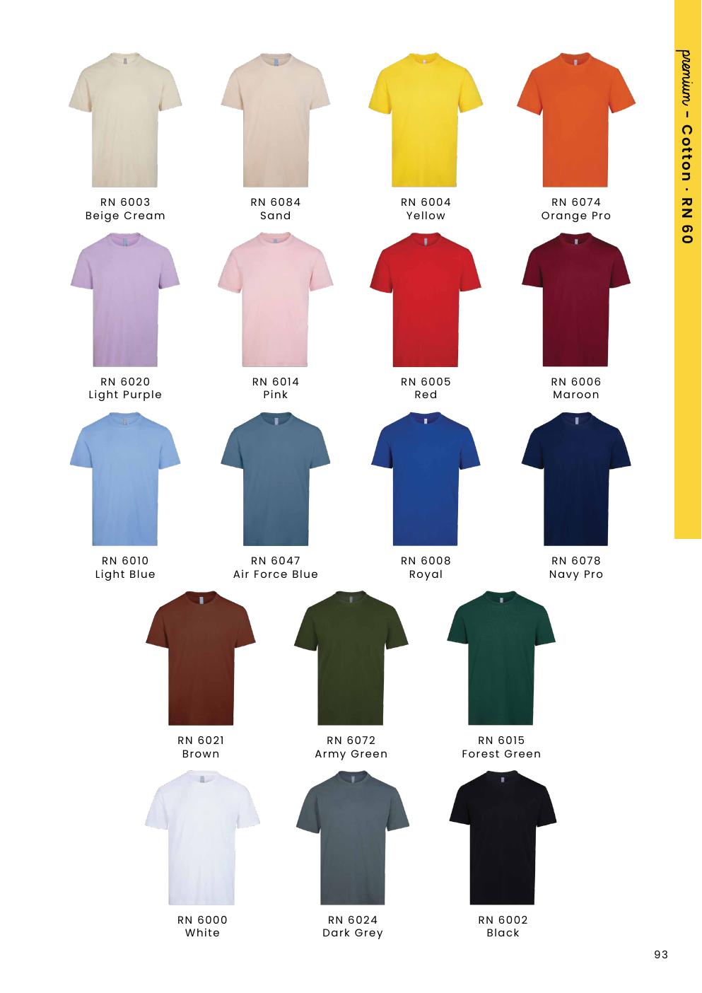 Combed Cotton Round Neck T-Shirt 190gsm - RN6000 - Oren Sport corporate uniform blank Malaysia