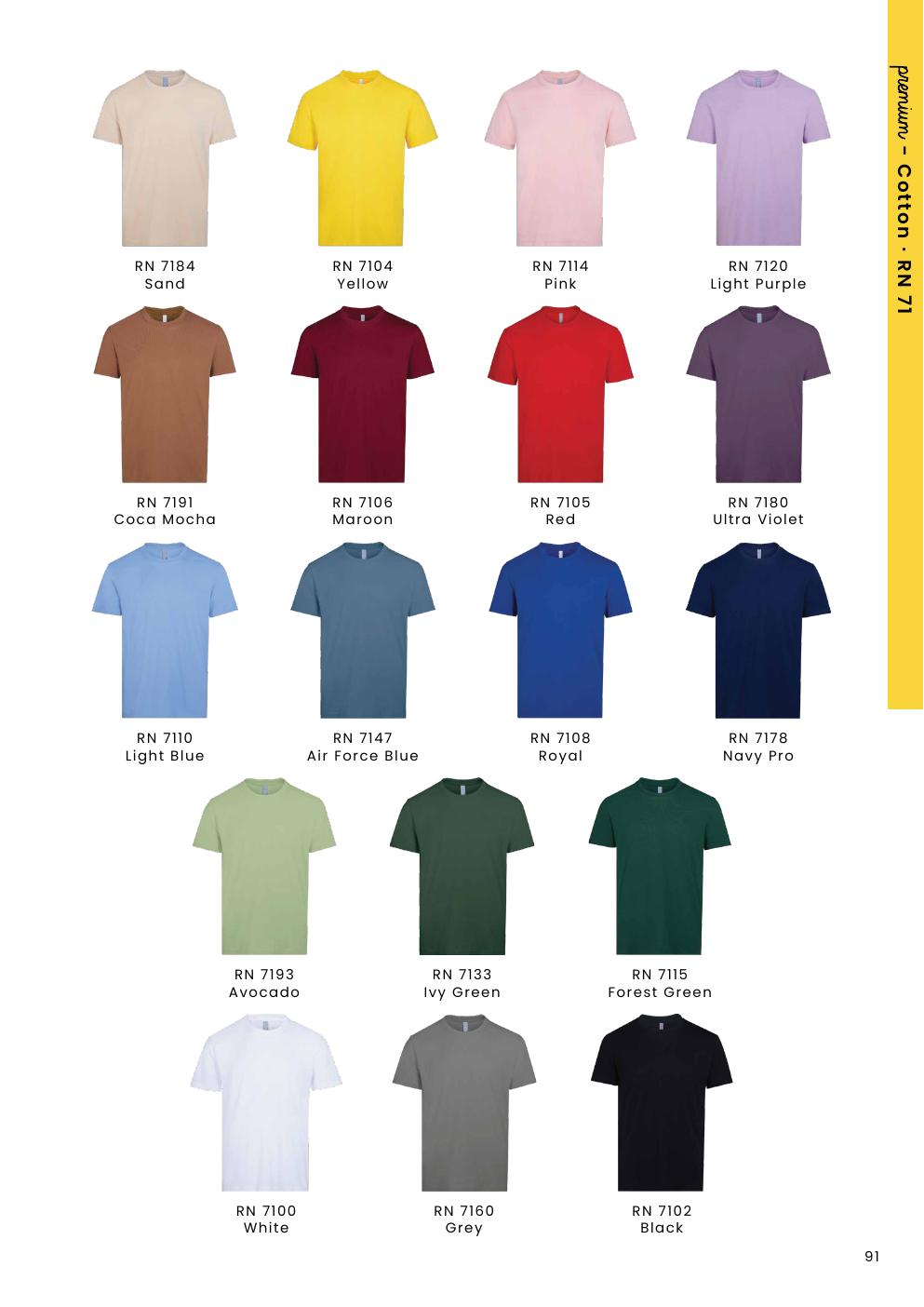 Combed Cotton Round Neck T-Shirt 210gsm - RN7100 - Oren Sport corporate uniform blank Malaysia