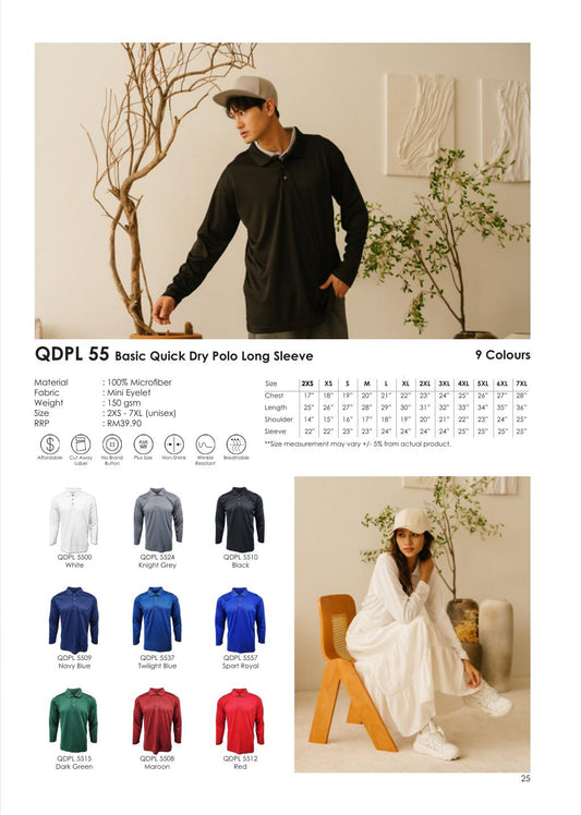 QD Polo Long Sleeve 150gsm - QDPL55
