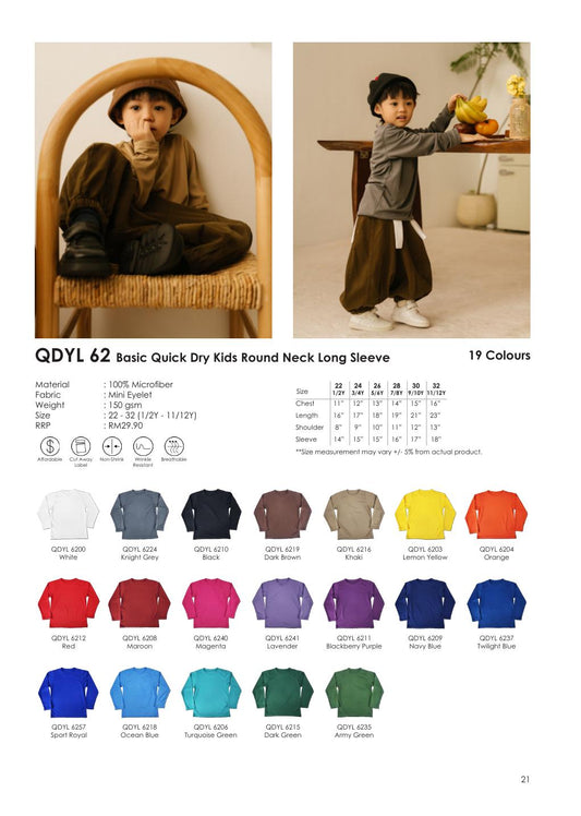 QD Kids Long Sleeve T-Shirt 150gsm - QDYL62