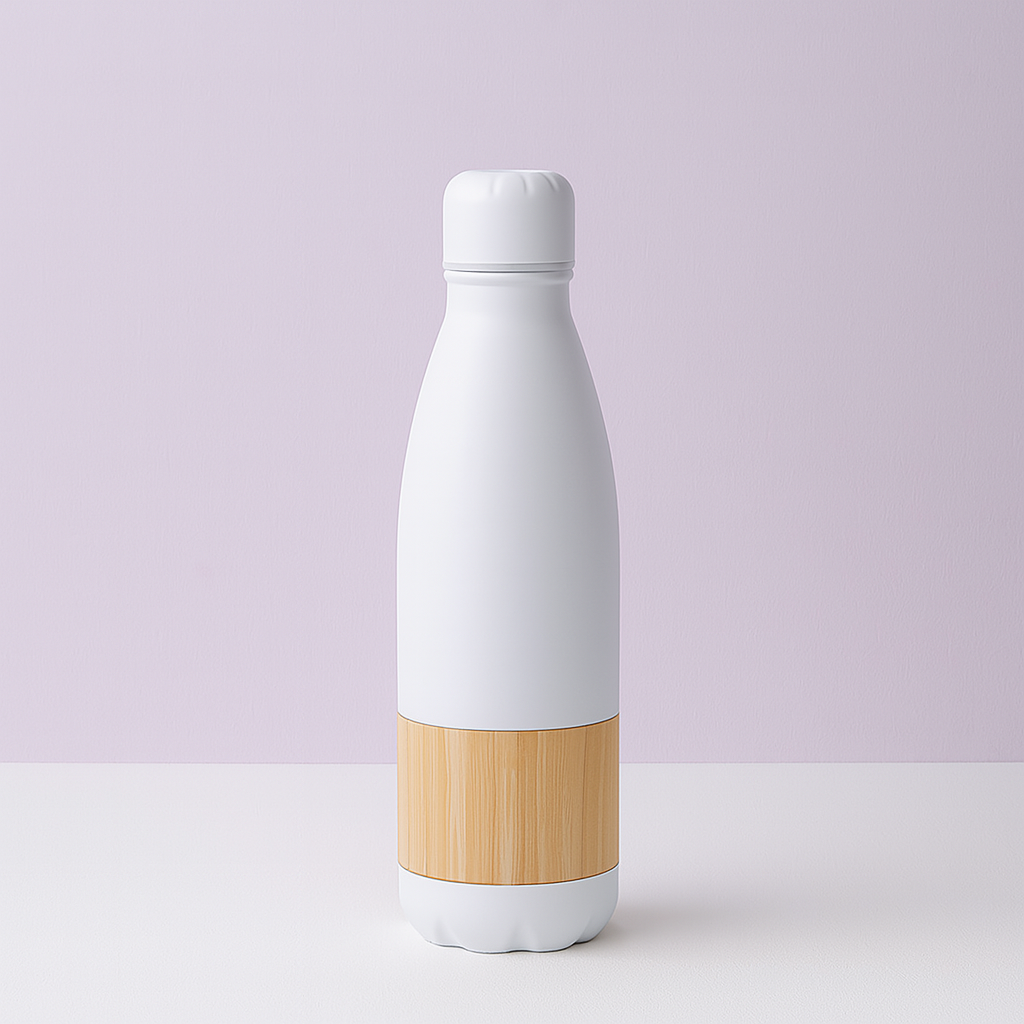 Thermal Flask with Wooden Bamboo Design.