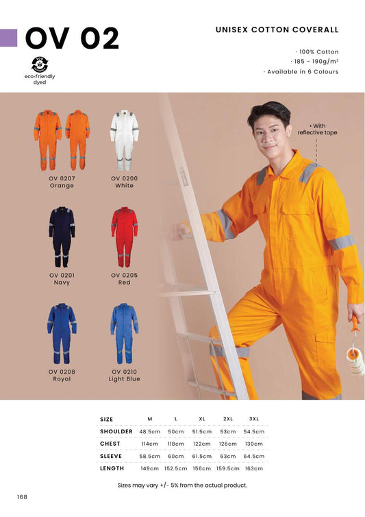 Unisex Cotton Coverall (with reflective tape) - OV02 - Oren Sport corporate uniform blank Malaysia