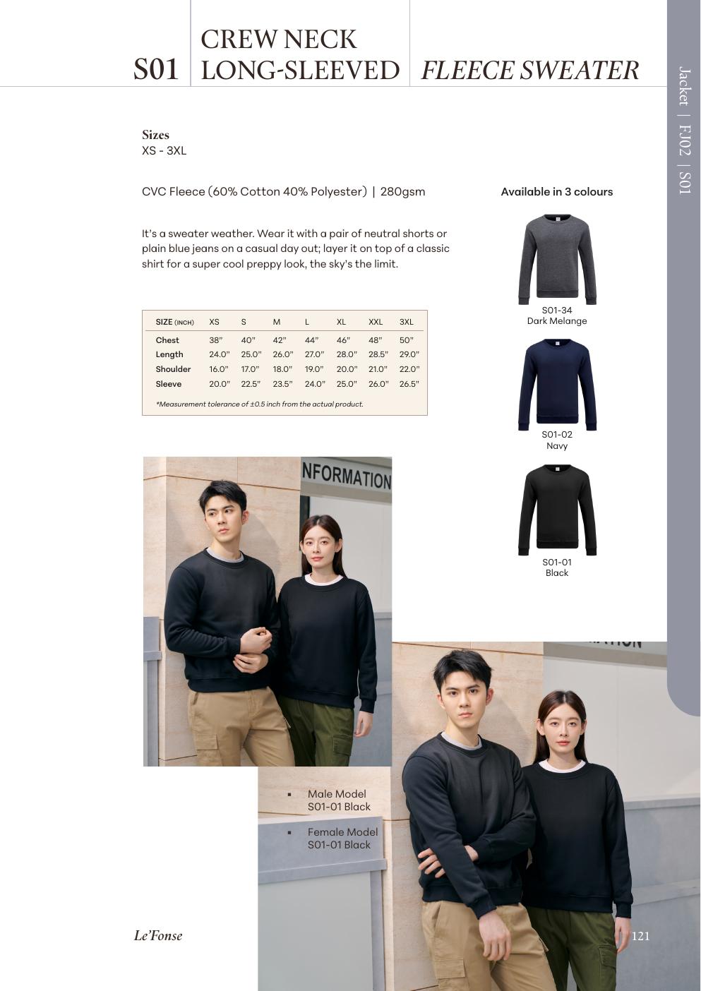 Crew Neck Fleece Sweater - S01 - Le'fonse corporate uniform blank Malaysia