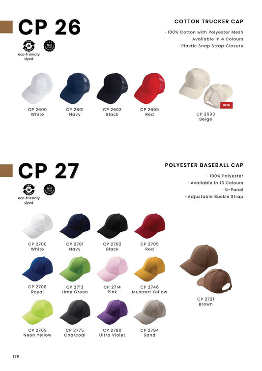 Unisex Cotton with Polyester Mesh Trucker Cap (with plastic snap strap closure) - CP26 - Oren Sport corporate uniform blank Malaysia