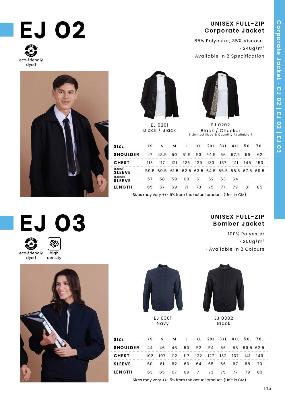 Unisex Full-Zip Long Sleeve Bomber Jacket - EJ03 - Oren Sport corporate uniform blank Malaysia