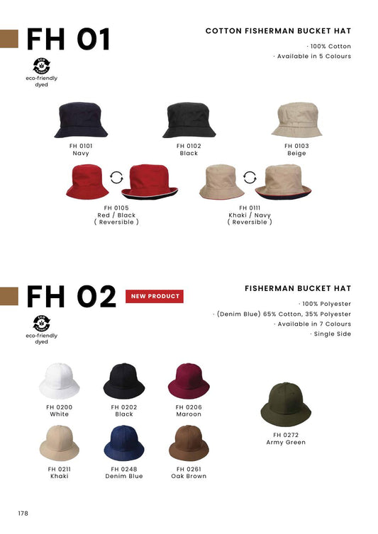 Unisex Cotton Bucket Hat (reversible) - FH0105 - Oren Sport corporate uniform blank Malaysia
