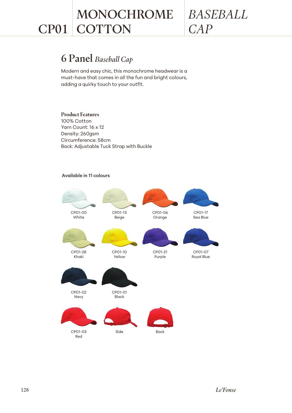 6-Panel Cotton Twill Cap with Buckle Strap - CP01 - Le'fonse corporate uniform blank Malaysia