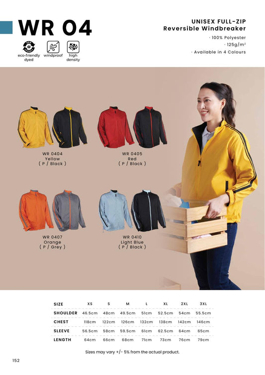 Unisex Polyester Full-Zip Reversible Windbreaker Jacket - WR04 - Oren Sport corporate uniform blank Malaysia