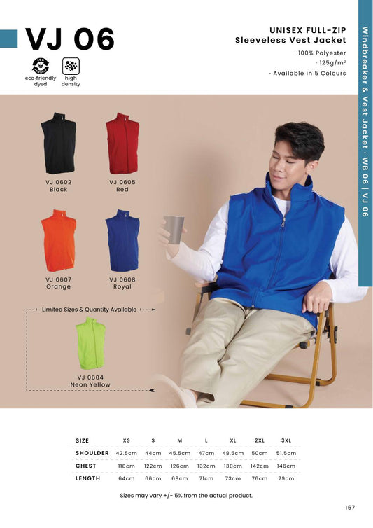 Unisex Polyester Full-Zip Vest Jacket (sleeveless) - VJ06 - Oren Sport corporate uniform blank Malaysia