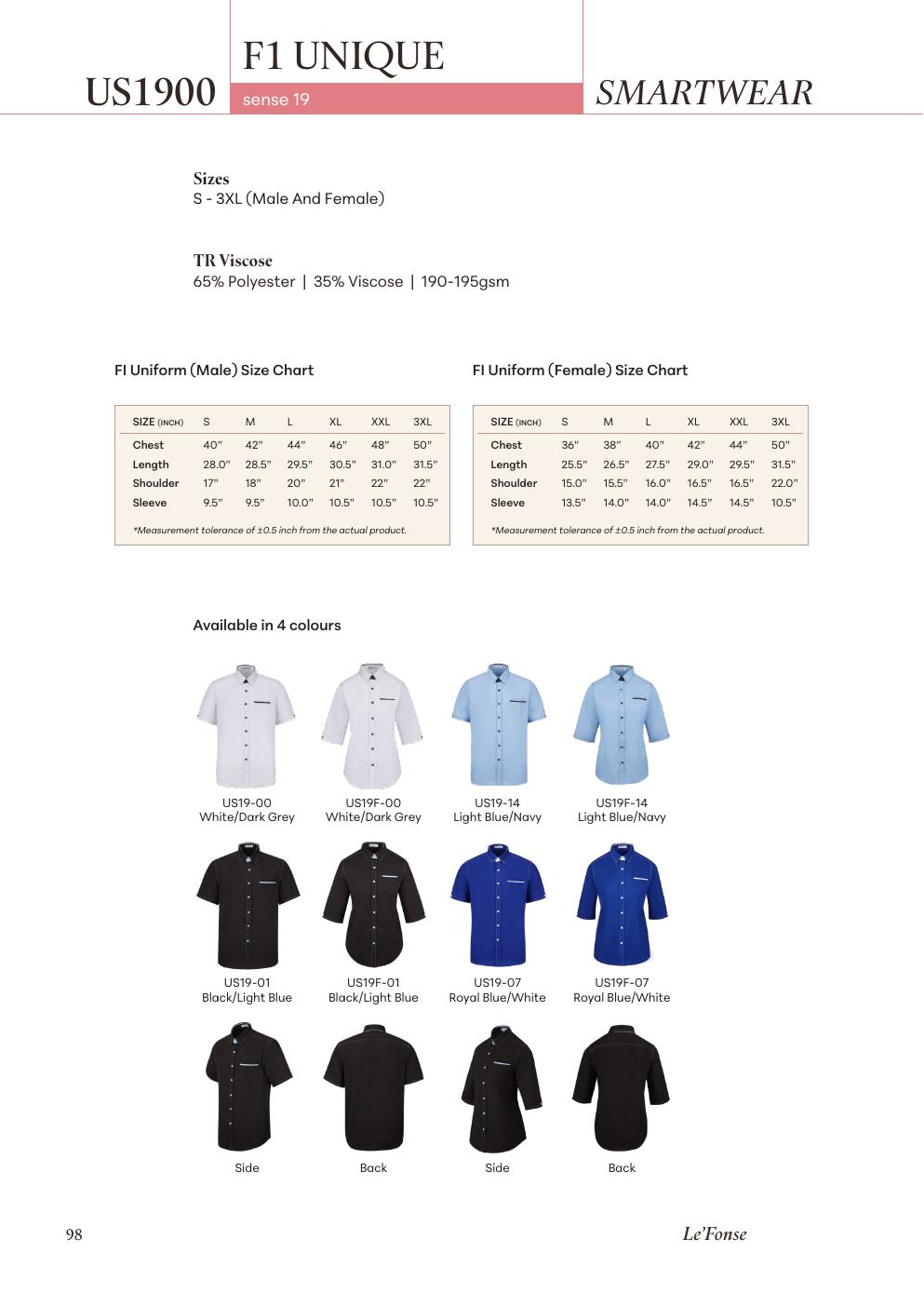 F1 Corporate Uniform 195gsm - US1900 catalog reference