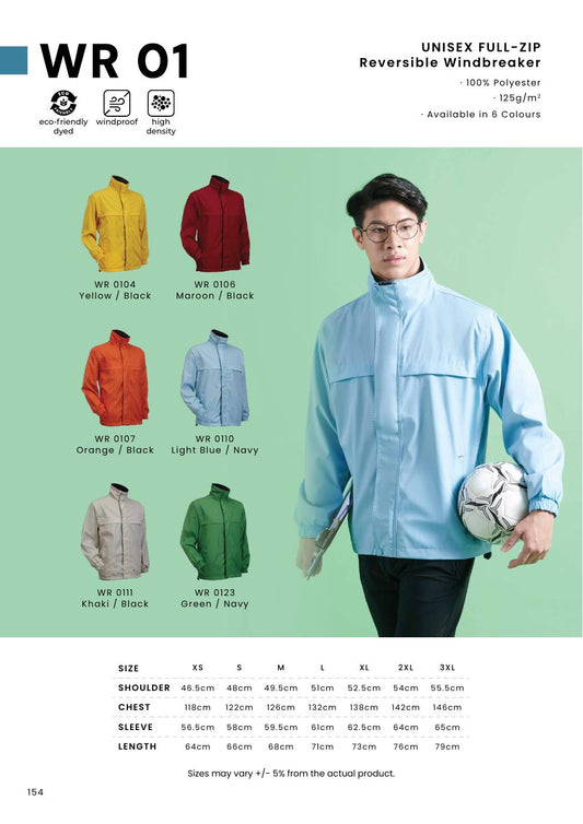 Unisex Polyester Full-Zip Reversible Windbreaker Jacket - WR01 - Oren Sport corporate uniform blank Malaysia