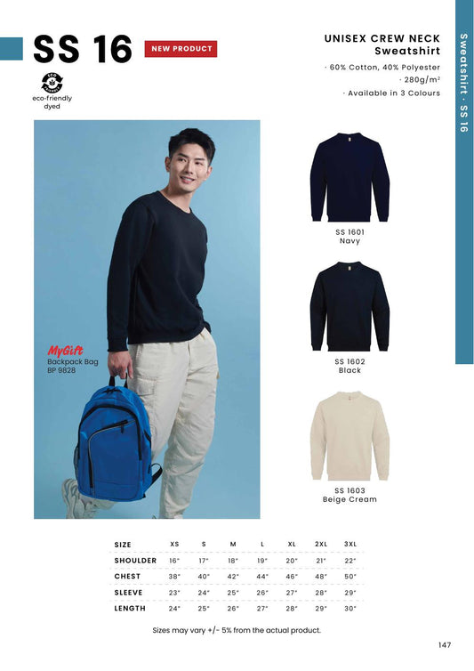 Unisex Round Neck Sweatshirt - SS16 - Oren Sport corporate uniform blank Malaysia