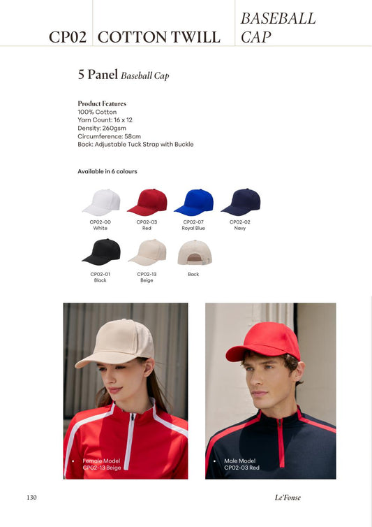 5-Panel Cotton Twill Cap with Buckle Strap - CP02 - Le'fonse corporate uniform blank Malaysia