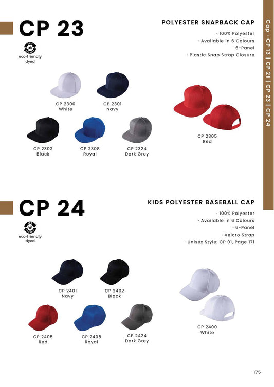 Unisex Polyester Snapback Cap (with plastic snap strap closure) - CP23 - Oren Sport corporate uniform blank Malaysia
