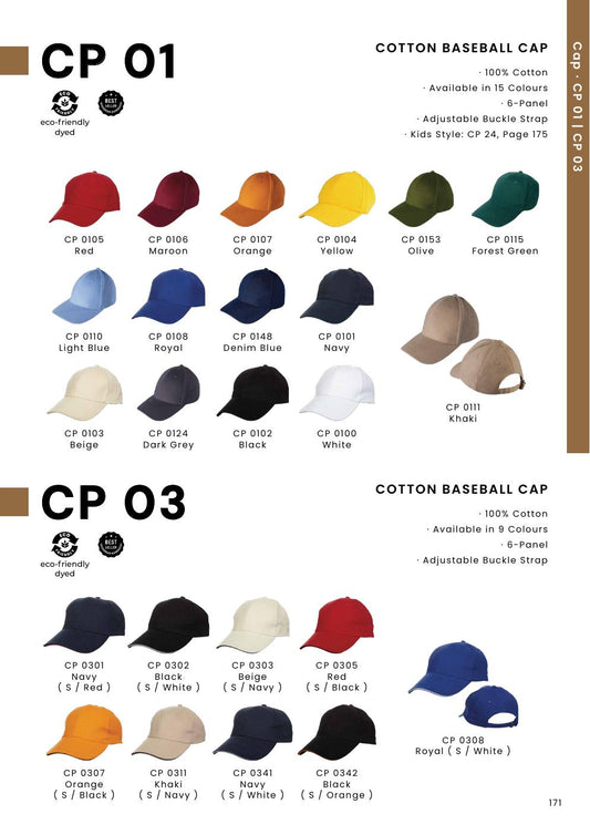 Unisex Cotton Baseball Cap (with buckle closure) - CP03 - Oren Sport corporate uniform blank Malaysia