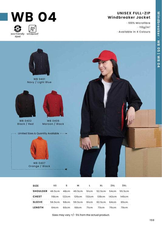 Unisex Microfibre Full-Zip Windbreaker Jacket - WB04 - Oren Sport corporate uniform blank Malaysia