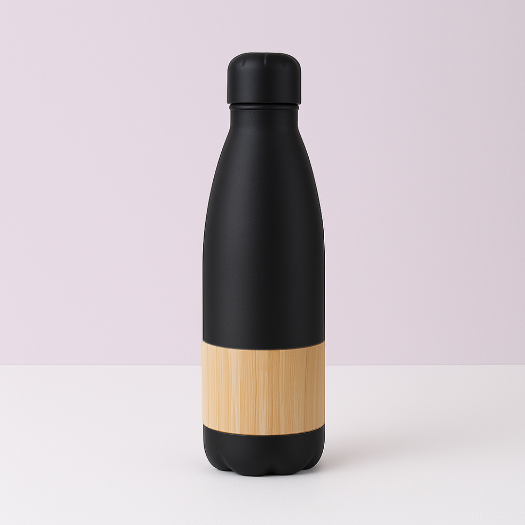 Thermal Flask with Wooden Bamboo Design.