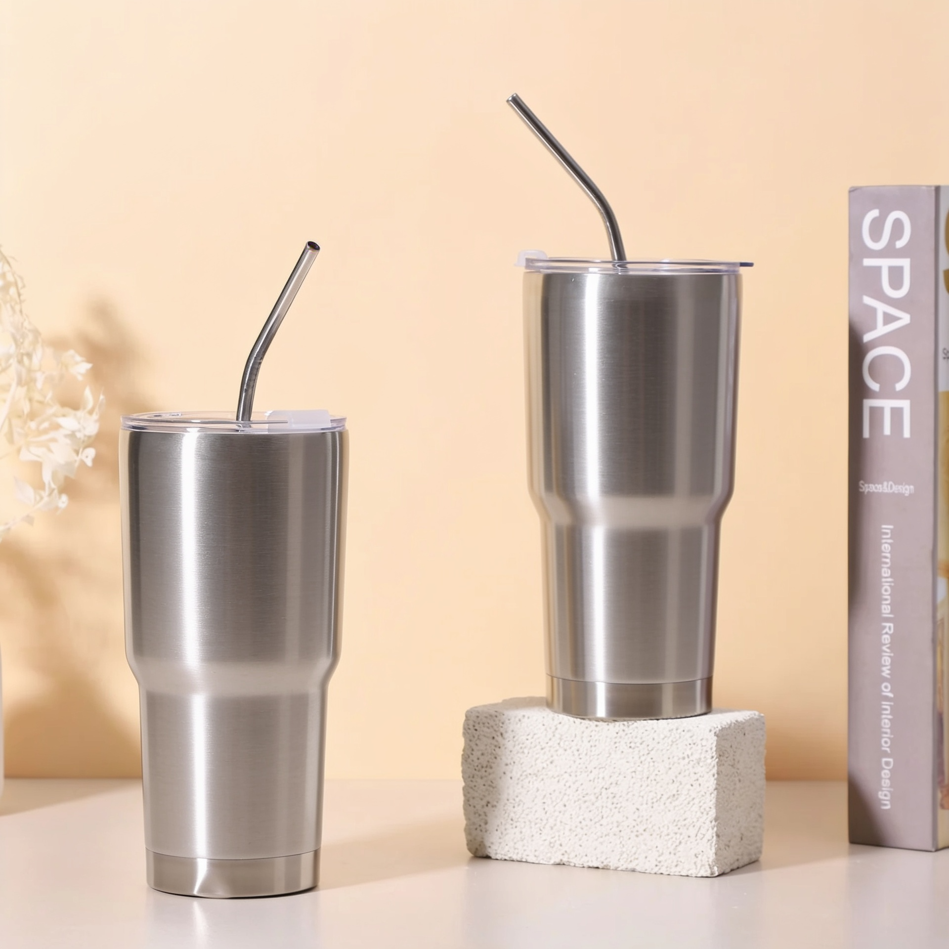 #M16 Stainless Steel with PP Lid & Reusable Metal Straw. - Gaia Gifts Co