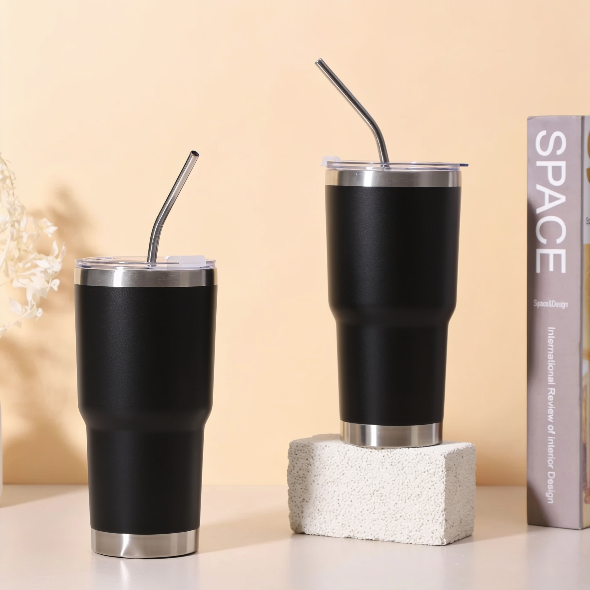 #M16 Stainless Steel with PP Lid & Reusable Metal Straw. - Gaia Gifts Co