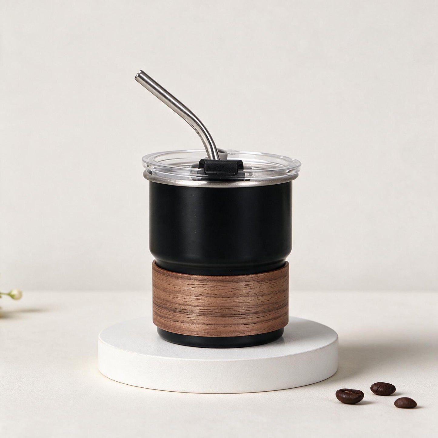 #GM1013 Thermal Cup with Metal Straw & Wooden Grip.